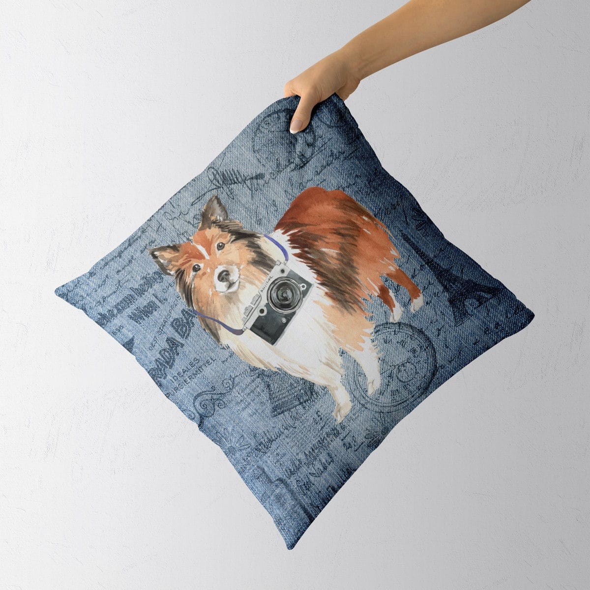 Shetland Sheepdog dog Inspired Denim Style Throw Pillow Cushion - Travel collection 4 Shetland Sheepdog dog Inspired Denim Style Throw Pillow Cushion - Travel collection - Image 3