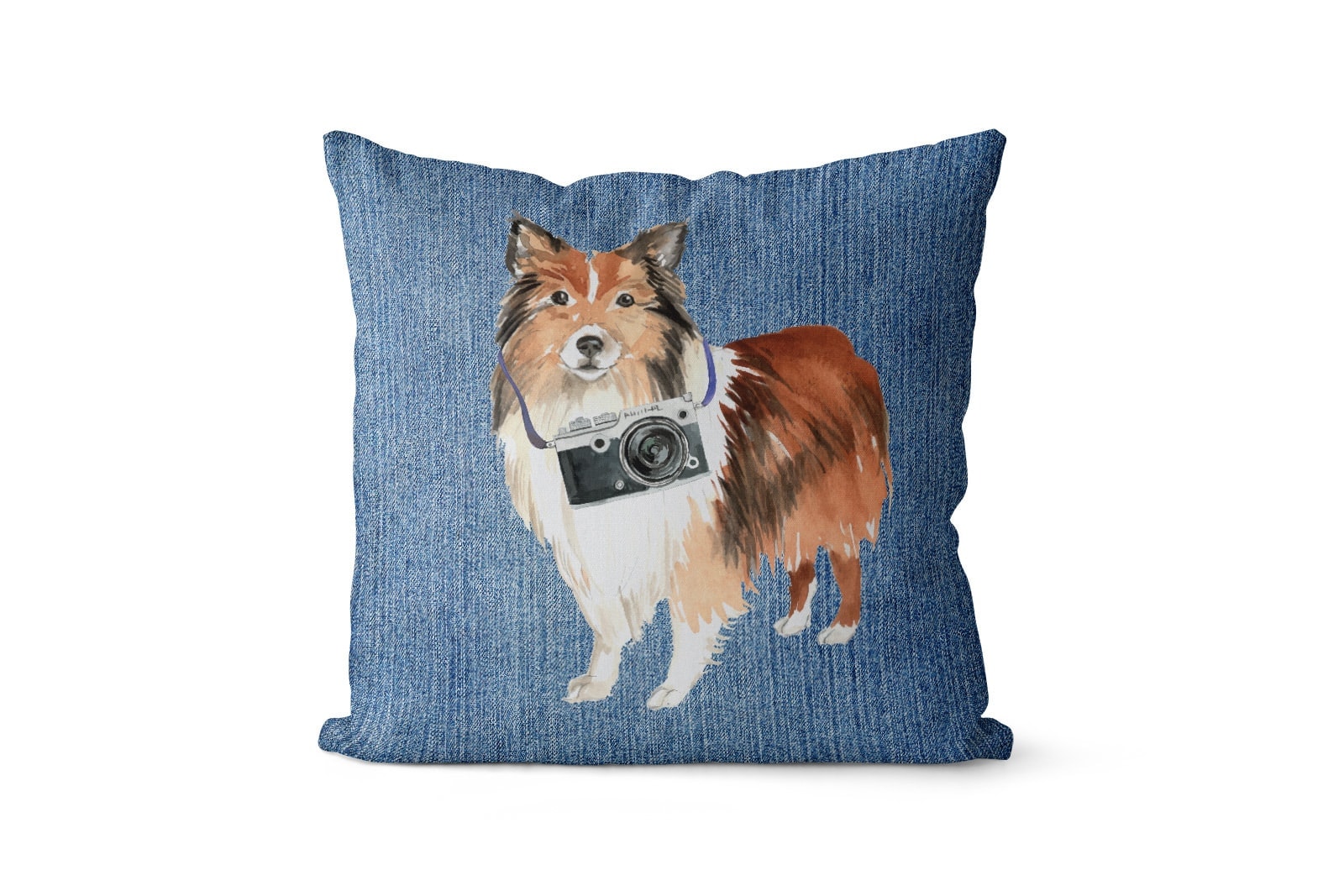 Shetland Sheepdog dog Inspired Denim Style Throw Pillow Cushion - Travel collection 7 Shetland Sheepdog dog Inspired Denim Style Throw Pillow Cushion - Travel collection - Image 6