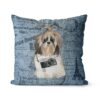 Shih tzu Long hair dog Inspired Denim Style Throw Pillow Cushion - Travel collection 1 Adventure is out there cushion Shih tzu Long hair Faded Ephemera Denim front view