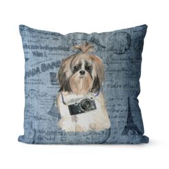 Shih tzu Long hair dog Inspired Denim Style Throw Pillow Cushion - Travel collection