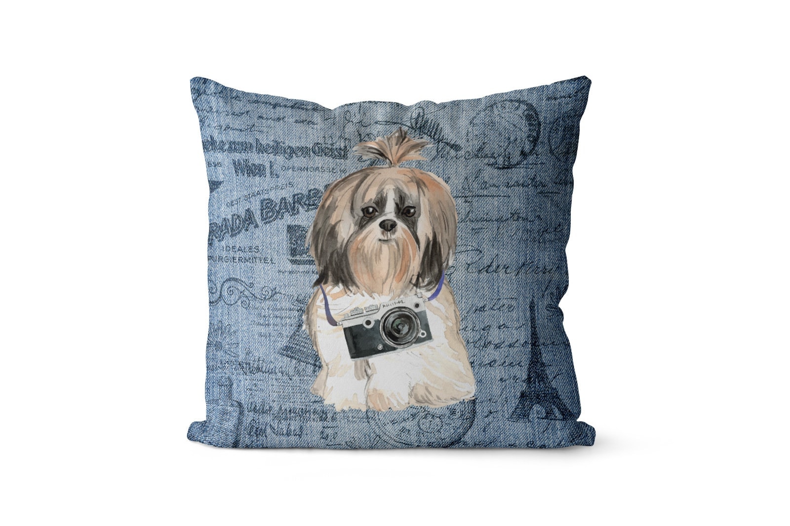 Shih tzu Long hair dog Inspired Denim Style Throw Pillow Cushion - Travel collection 3 Shih tzu Long hair dog Inspired Denim Style Throw Pillow Cushion - Travel collection