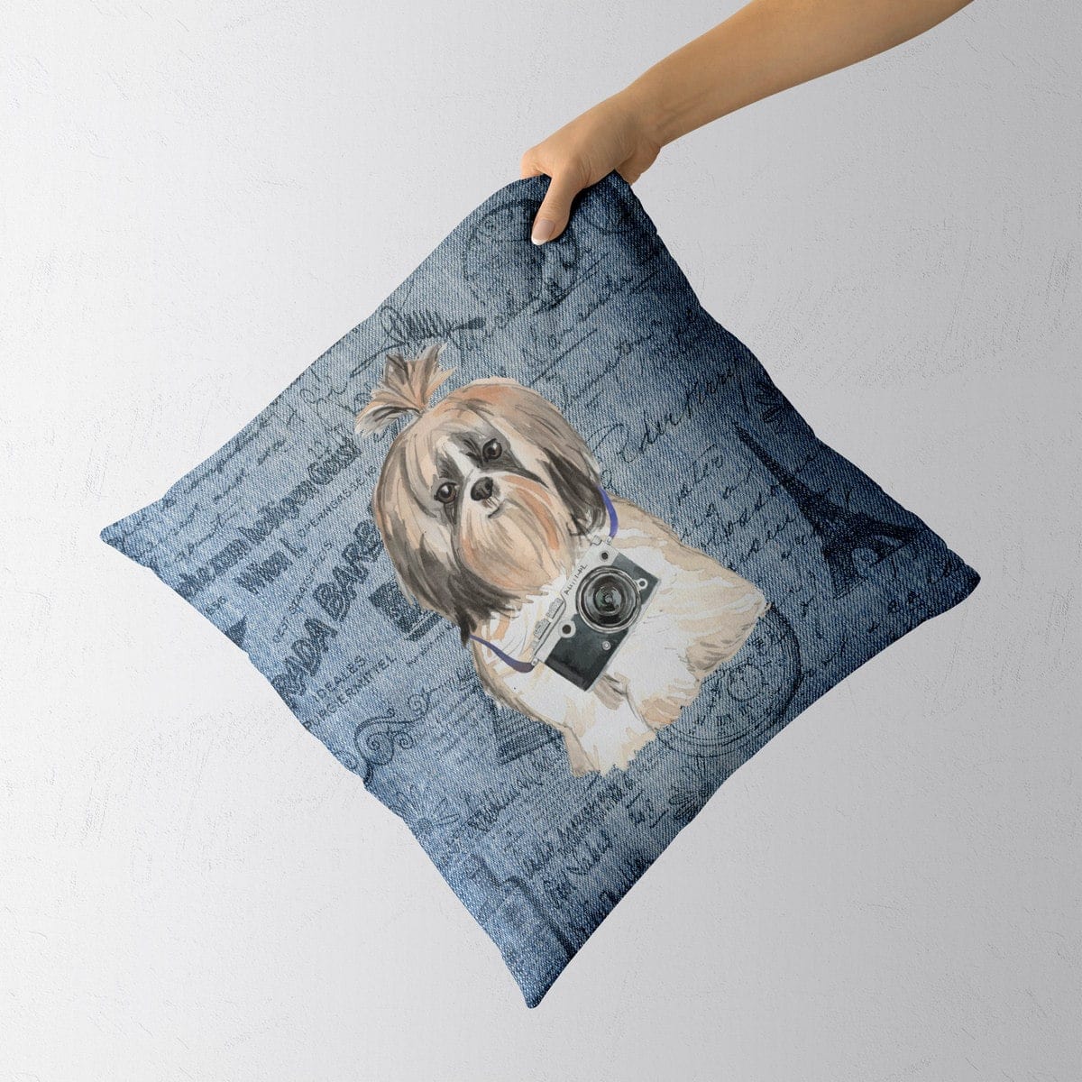 Shih tzu Long hair dog Inspired Denim Style Throw Pillow Cushion - Travel collection 5 Shih tzu Long hair dog Inspired Denim Style Throw Pillow Cushion - Travel collection - Image 3