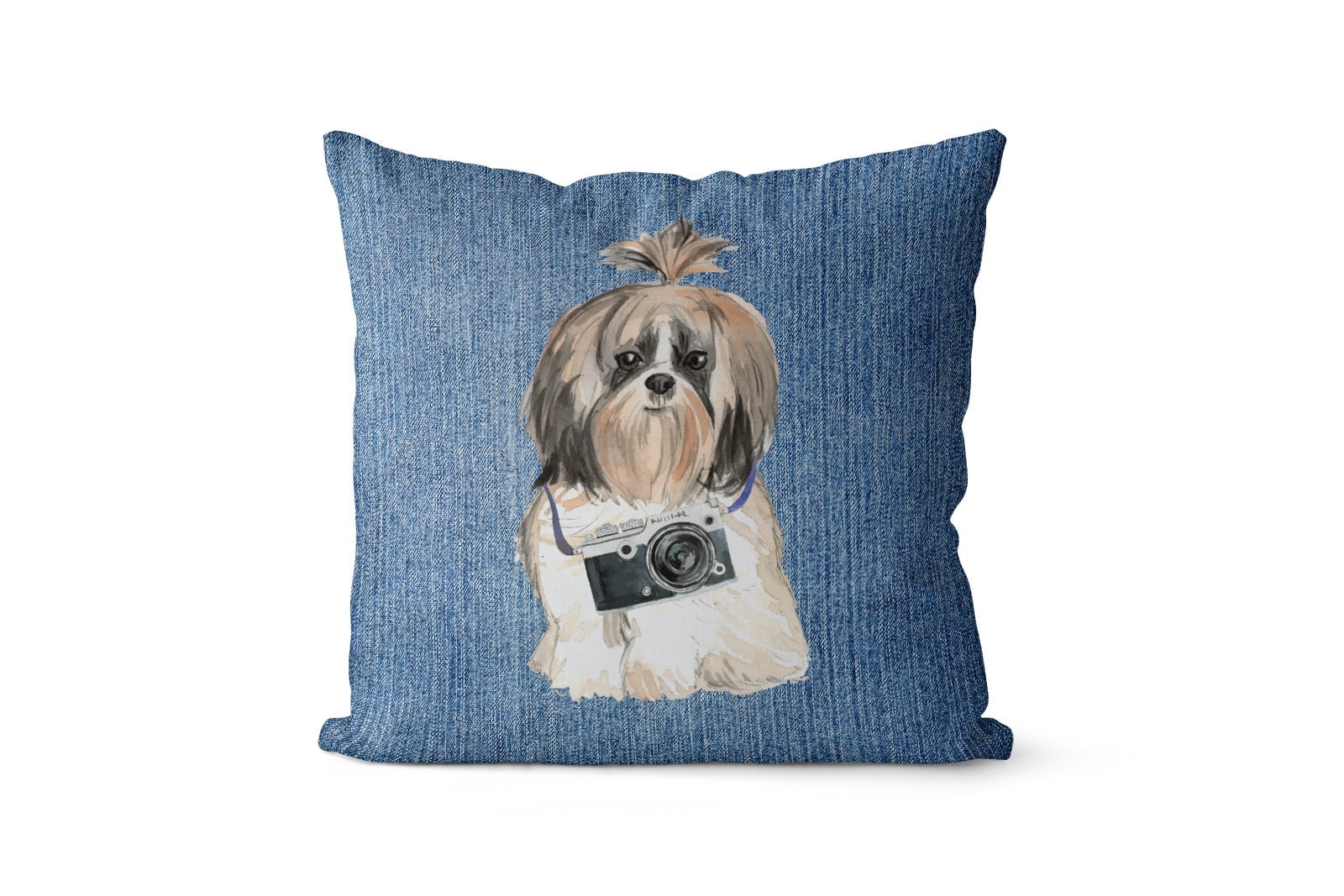 Shih tzu Long hair dog Inspired Denim Style Throw Pillow Cushion - Travel collection 7 Shih tzu Long hair dog Inspired Denim Style Throw Pillow Cushion - Travel collection - Image 5
