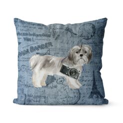 Shih tzu Short hair dog Inspired Denim Style Throw Pillow Cushion - Travel collection
