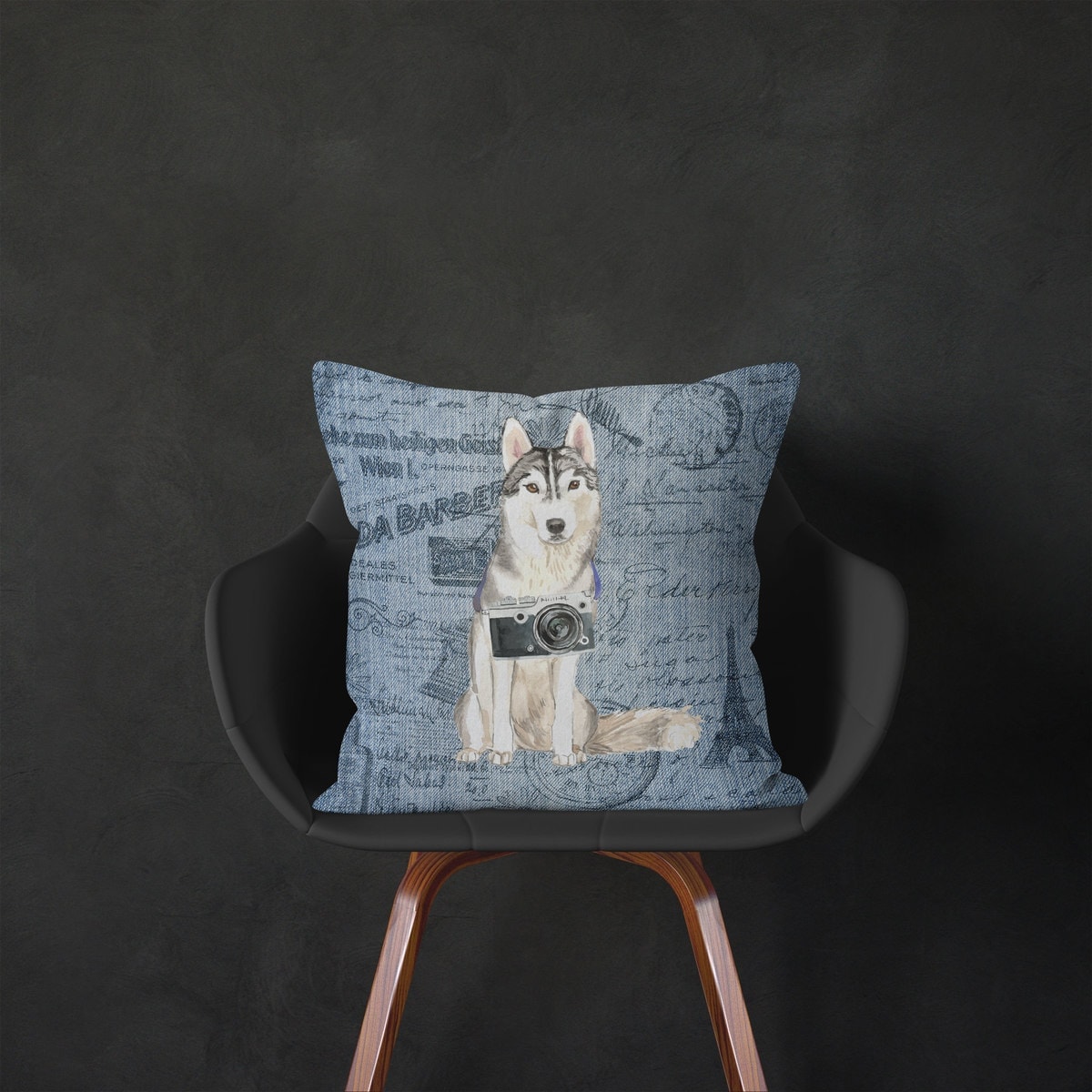 Siberian Husky dog Inspired Denim Style Throw Pillow Cushion - Travel collection 5 Siberian Husky dog Inspired Denim Style Throw Pillow Cushion - Travel collection - Image 4