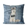 Adventure is out there cushion Siberian Husky Faded Ephemera Denim front view