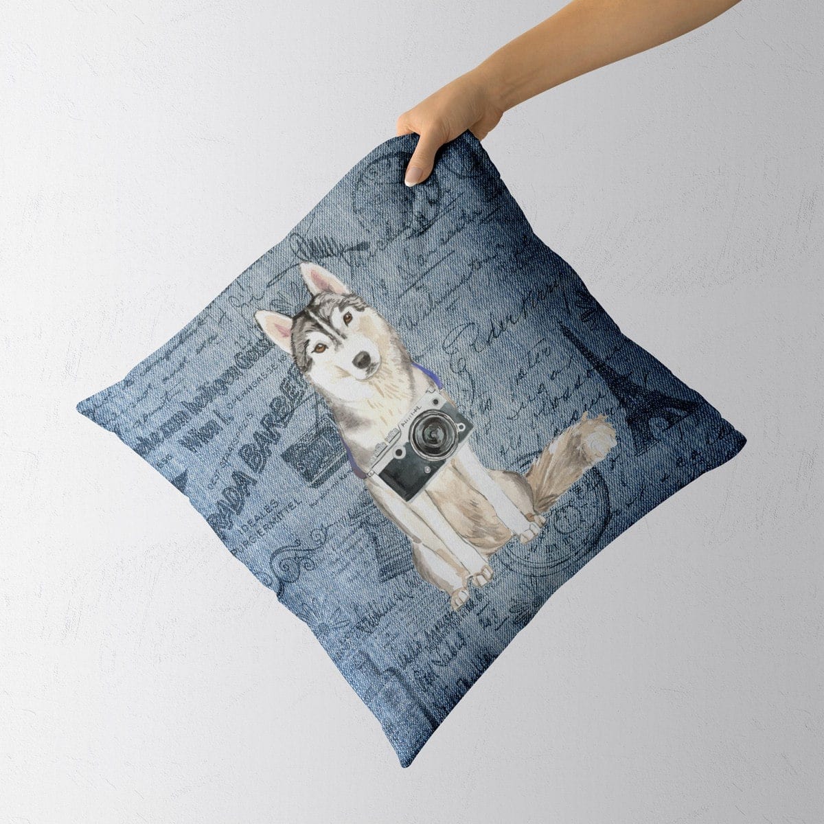 Siberian Husky dog Inspired Denim Style Throw Pillow Cushion - Travel collection 4 Siberian Husky dog Inspired Denim Style Throw Pillow Cushion - Travel collection - Image 3