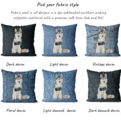 Siberian Husky dog Inspired Denim Style Throw Pillow Cushion - Travel collection 15 Adventure is out there cushion Siberian Husky variations