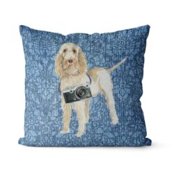Adventure is out there cushion Spinone Italiano Bleached Damask Denim front view