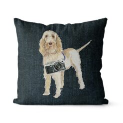 Adventure is out there cushion Spinone Italiano Dark Denim front view