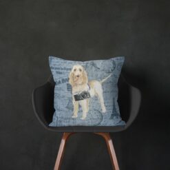 Adventure is out there cushion Spinone Italiano Faded Ephemera Denim black chair