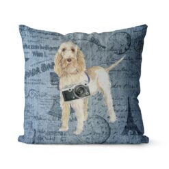 Spinone Italiano dog Inspired Denim Style Throw Pillow Cushion - Travel collection