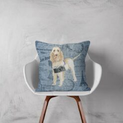 Adventure is out there cushion Spinone Italiano Faded Ephemera Denim white chair