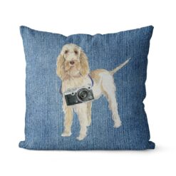 Adventure is out there cushion Spinone Italiano Gently Faded Denim front view