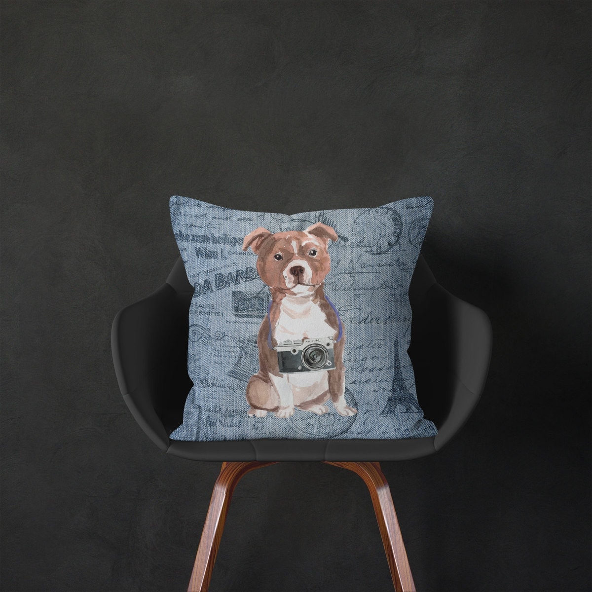 Staffordshire Bull Terrier dog Inspired Denim Style Throw Pillow Cushion - Travel collection 5 Staffordshire Bull Terrier dog Inspired Denim Style Throw Pillow Cushion - Travel collection - Image 4