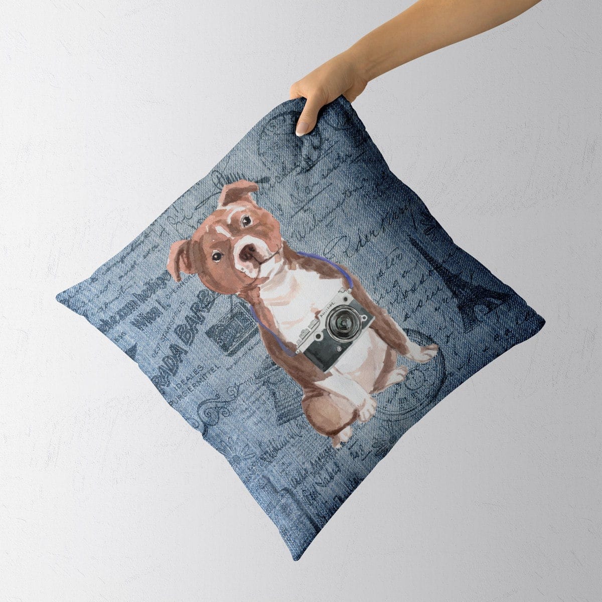 Staffordshire Bull Terrier dog Inspired Denim Style Throw Pillow Cushion - Travel collection 4 Staffordshire Bull Terrier dog Inspired Denim Style Throw Pillow Cushion - Travel collection - Image 3