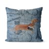 Adventure is out there cushion Tan Dachshund Faded Ephemera Denim front view