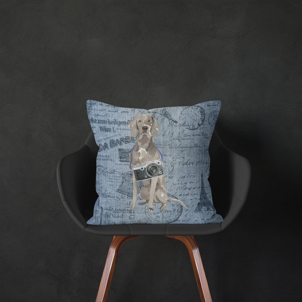 Weimaraner dog Inspired Denim Style Throw Pillow Cushion - Travel collection 5 Weimaraner dog Inspired Denim Style Throw Pillow Cushion - Travel collection - Image 4
