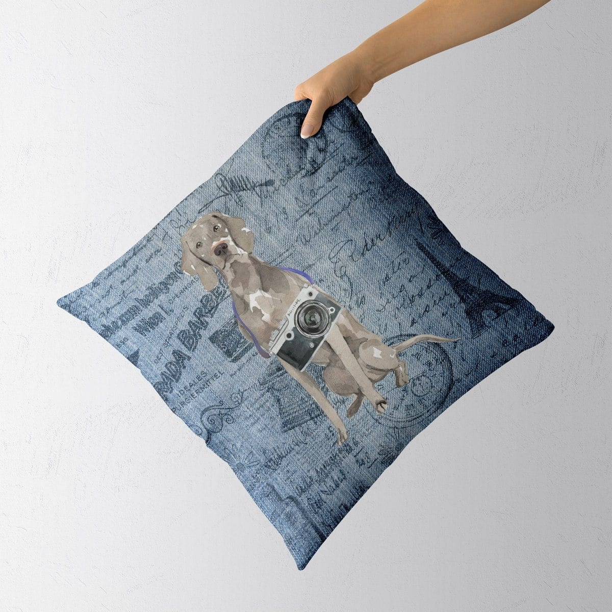 Weimaraner dog Inspired Denim Style Throw Pillow Cushion - Travel collection 4 Weimaraner dog Inspired Denim Style Throw Pillow Cushion - Travel collection - Image 3