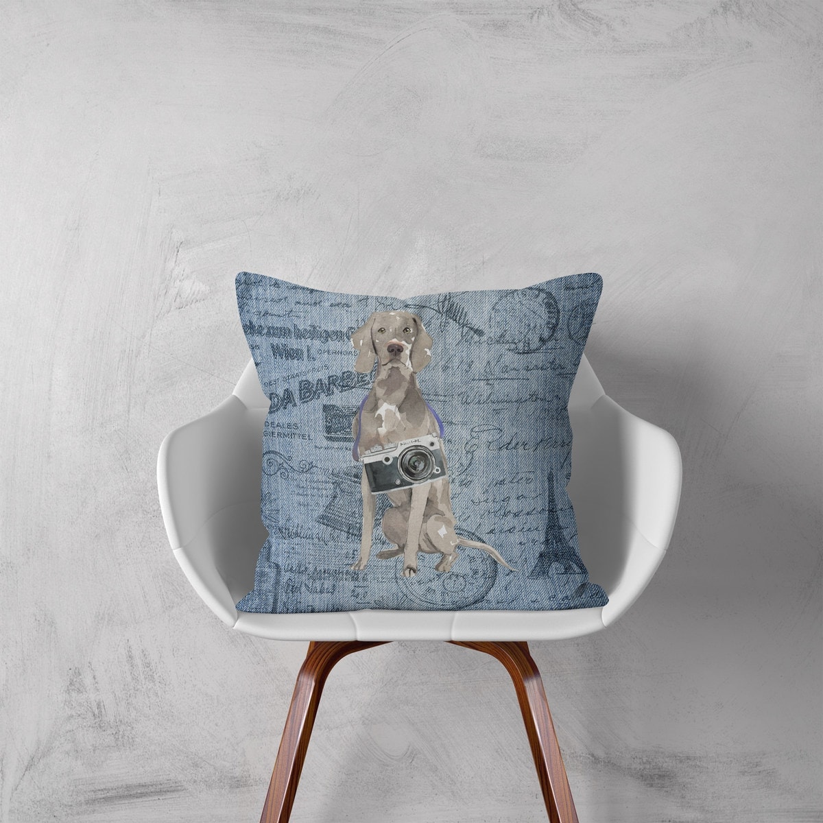 Weimaraner dog Inspired Denim Style Throw Pillow Cushion - Travel collection 3 Weimaraner dog Inspired Denim Style Throw Pillow Cushion - Travel collection - Image 2