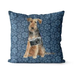 Adventure is out there cushion Welsh Terrier Daisy Denim front view