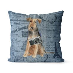 Welsh Terrier dog Inspired Denim Style Throw Pillow Cushion - Travel collection