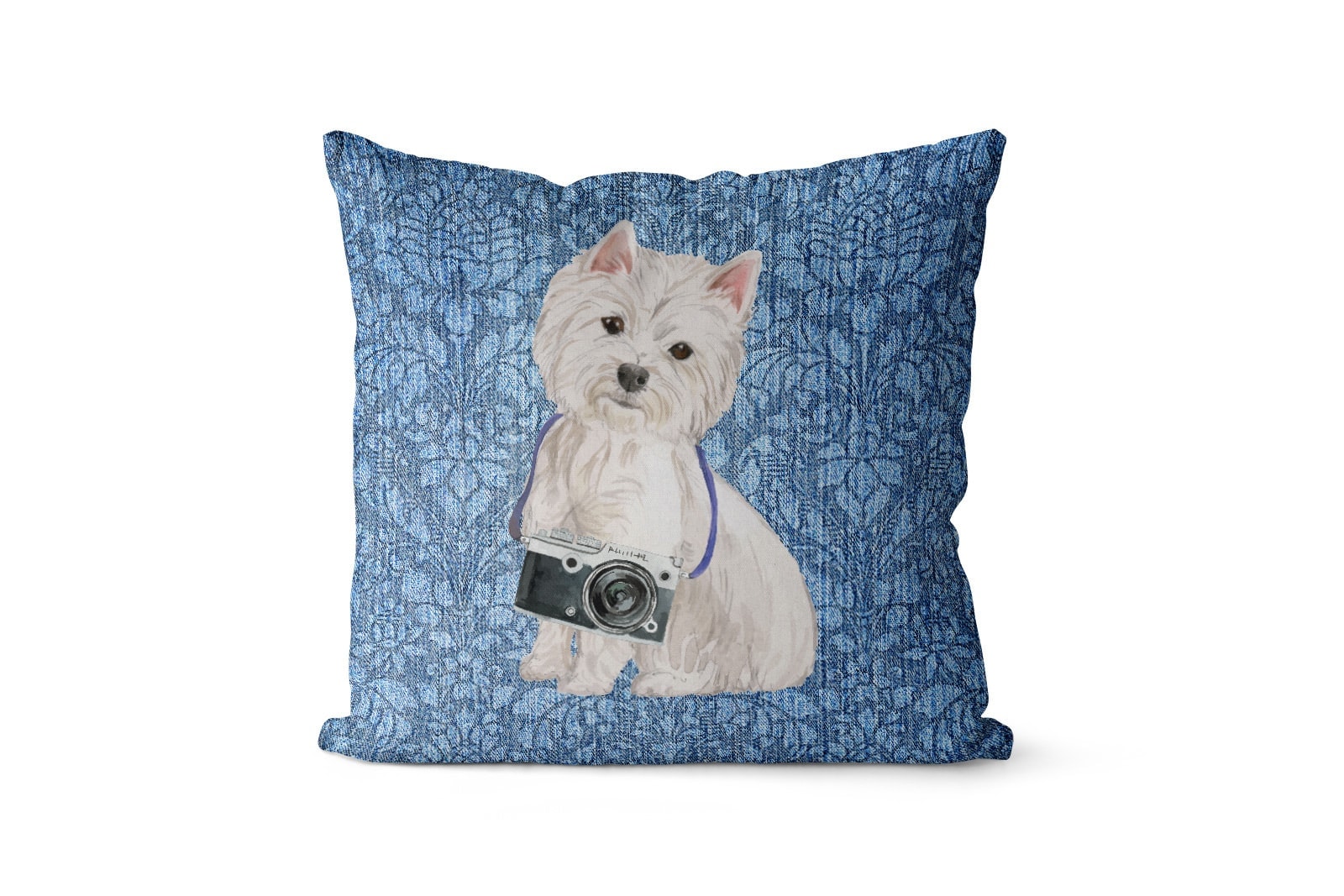 Westie dog Inspired Denim Style Throw Pillow Cushion - Travel collection 10 Westie dog Inspired Denim Style Throw Pillow Cushion - Travel collection - Image 9