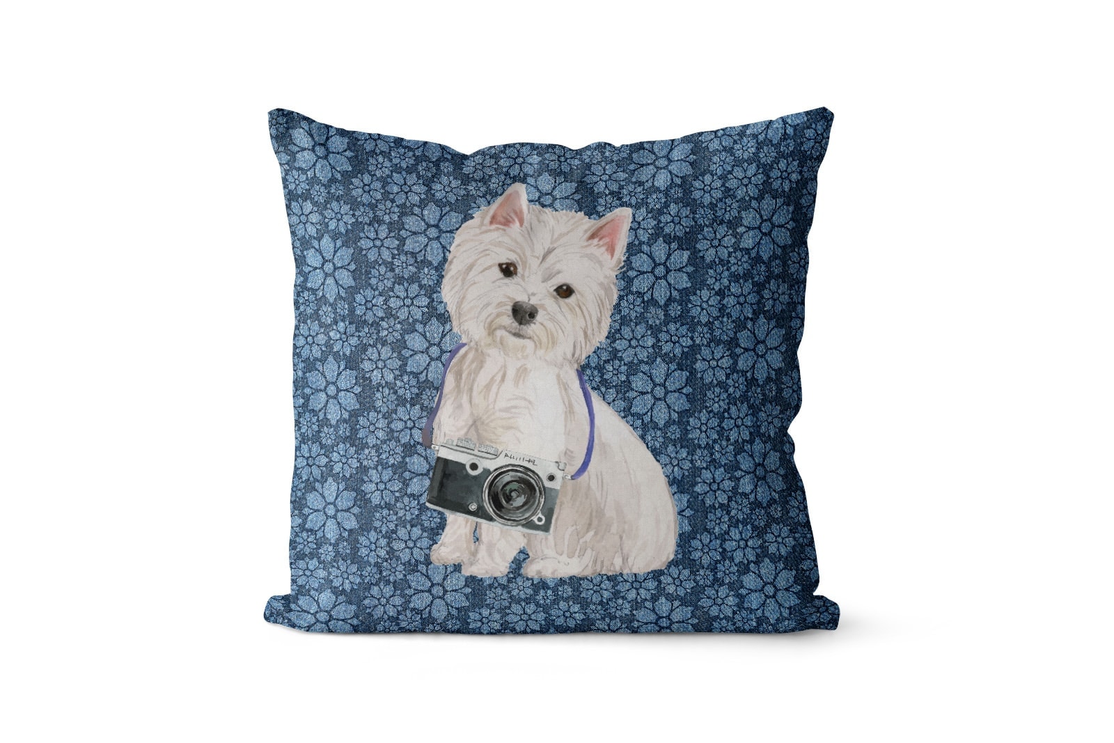 Westie dog Inspired Denim Style Throw Pillow Cushion - Travel collection 9 Westie dog Inspired Denim Style Throw Pillow Cushion - Travel collection - Image 8