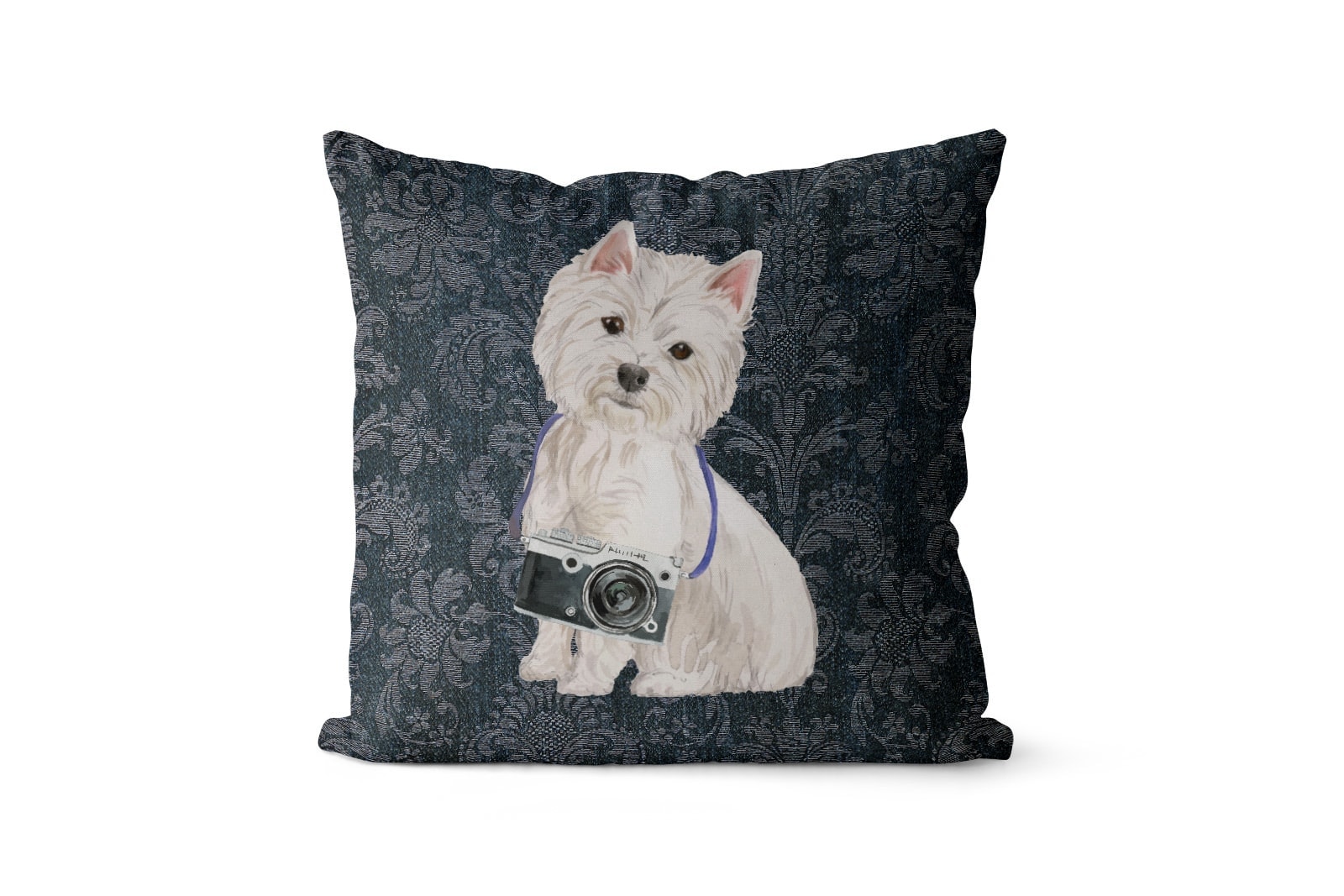 Westie dog Inspired Denim Style Throw Pillow Cushion - Travel collection 8 Westie dog Inspired Denim Style Throw Pillow Cushion - Travel collection - Image 7