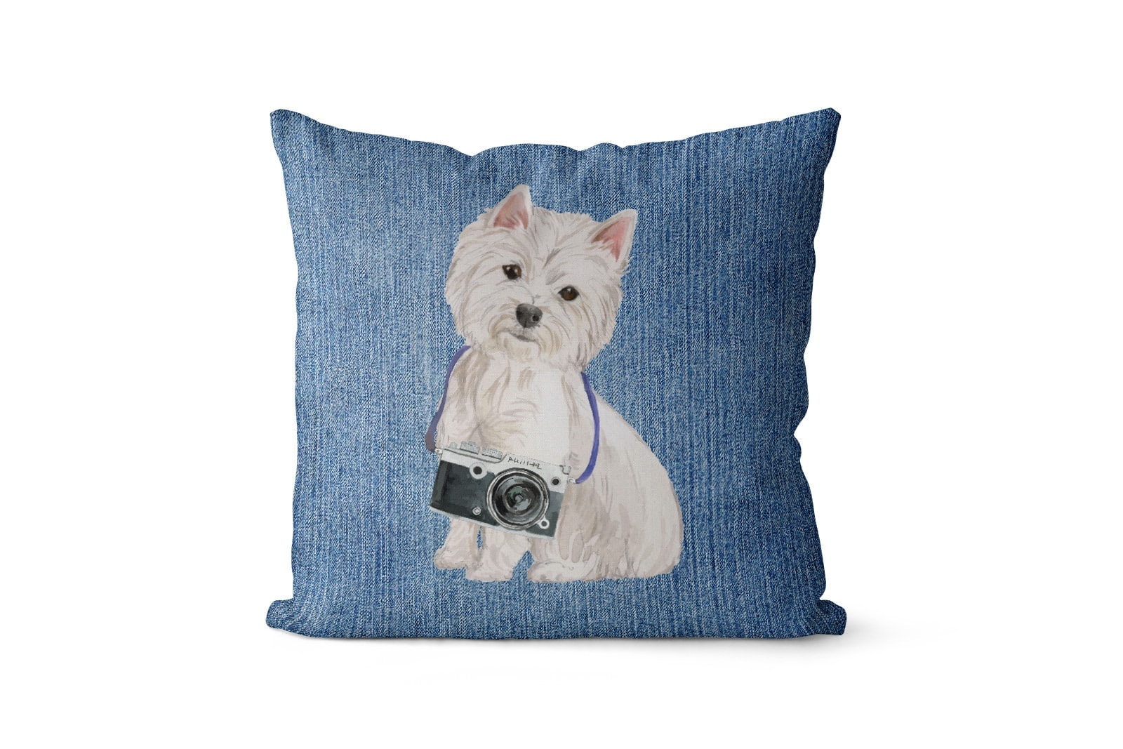 Westie dog Inspired Denim Style Throw Pillow Cushion - Travel collection 6 Westie dog Inspired Denim Style Throw Pillow Cushion - Travel collection - Image 5