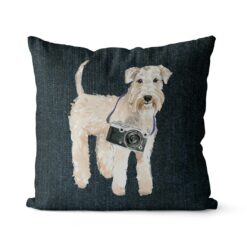 Adventure is out there cushion Wheaten Terrier Dark Denim front view