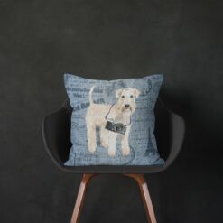 Adventure is out there cushion Wheaten Terrier Faded Ephemera Denim black chair