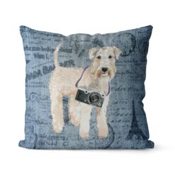 Wheaten Terrier dog Inspired Denim Style Throw Pillow Cushion - Travel collection