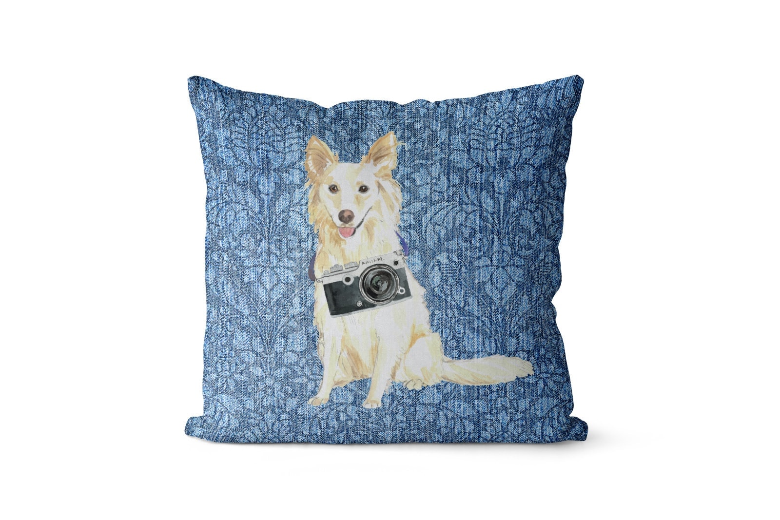 White Collie dog Inspired Denim Style Throw Pillow Cushion - Travel collection 12 White Collie dog Inspired Denim Style Throw Pillow Cushion - Travel collection - Image 10