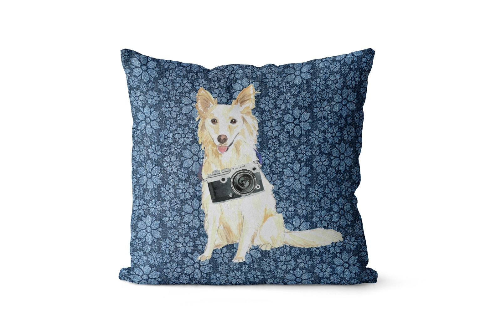 White Collie dog Inspired Denim Style Throw Pillow Cushion - Travel collection 11 White Collie dog Inspired Denim Style Throw Pillow Cushion - Travel collection - Image 9