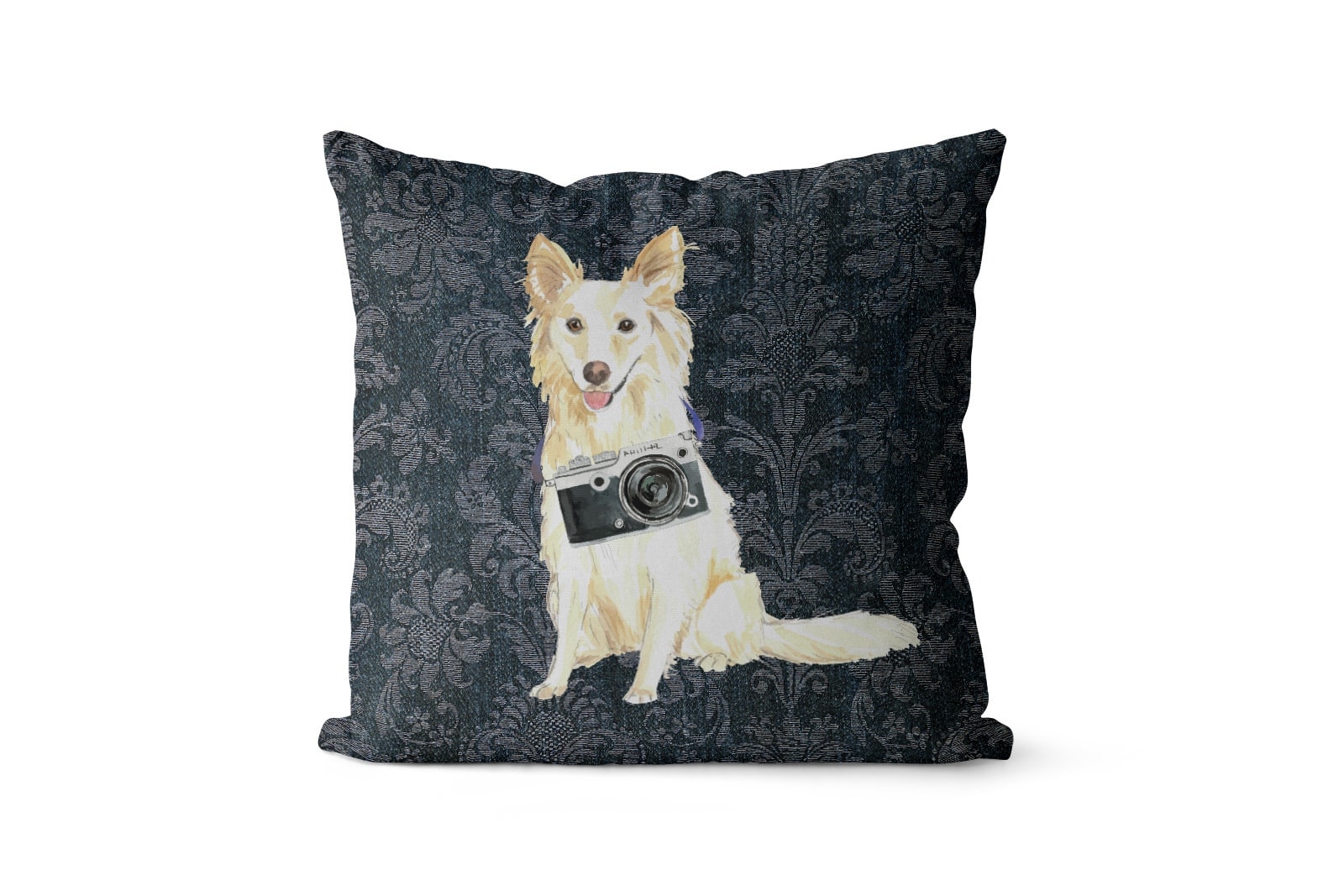White Collie dog Inspired Denim Style Throw Pillow Cushion - Travel collection 10 White Collie dog Inspired Denim Style Throw Pillow Cushion - Travel collection - Image 8