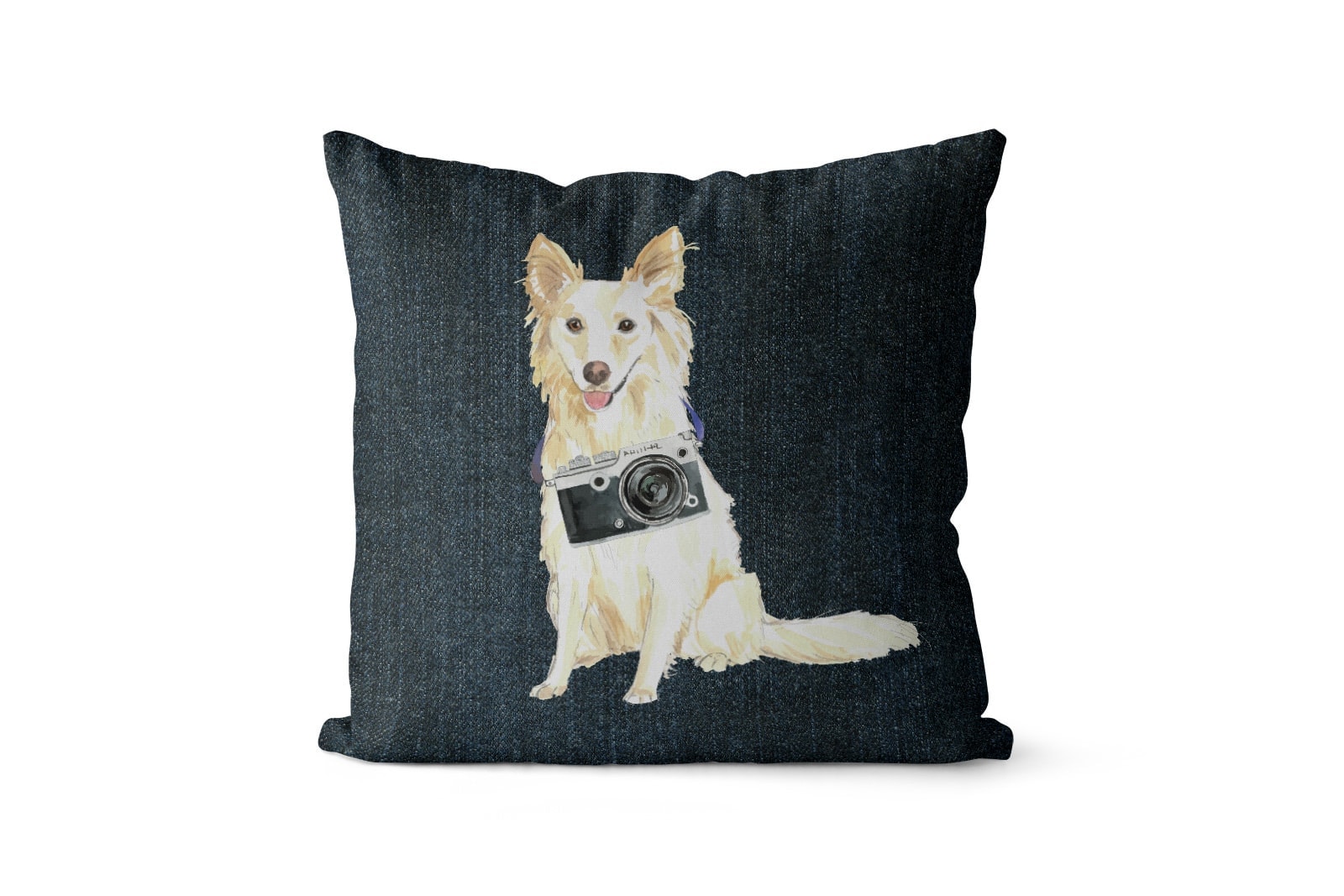 White Collie dog Inspired Denim Style Throw Pillow Cushion - Travel collection 9 White Collie dog Inspired Denim Style Throw Pillow Cushion - Travel collection - Image 7
