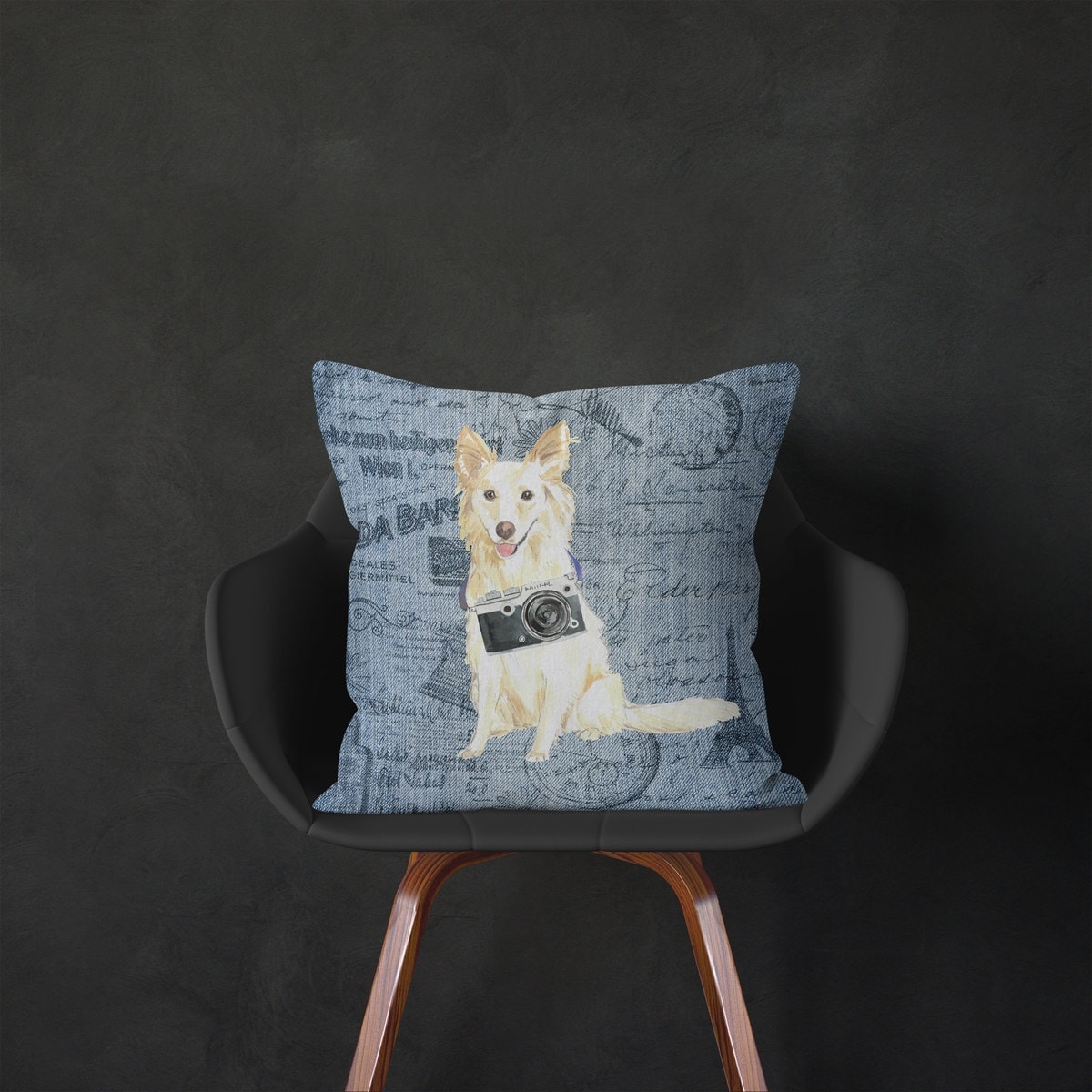 White Collie dog Inspired Denim Style Throw Pillow Cushion - Travel collection 6 White Collie dog Inspired Denim Style Throw Pillow Cushion - Travel collection - Image 4