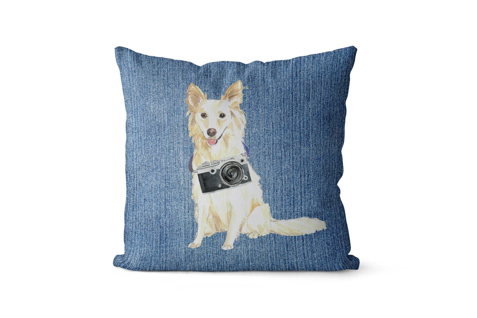 White Collie dog Inspired Denim Style Throw Pillow Cushion - Travel collection 8 White Collie dog Inspired Denim Style Throw Pillow Cushion - Travel collection - Image 6
