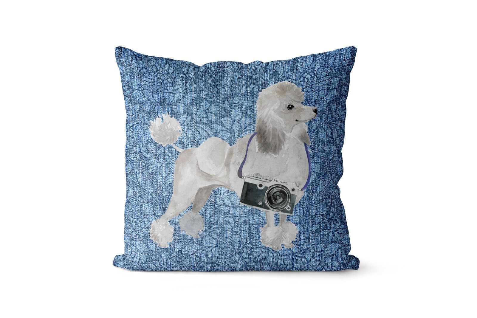 White poodle dog Inspired Denim Style Throw Pillow Cushion - Travel collection 11 White poodle dog Inspired Denim Style Throw Pillow Cushion - Travel collection - Image 10