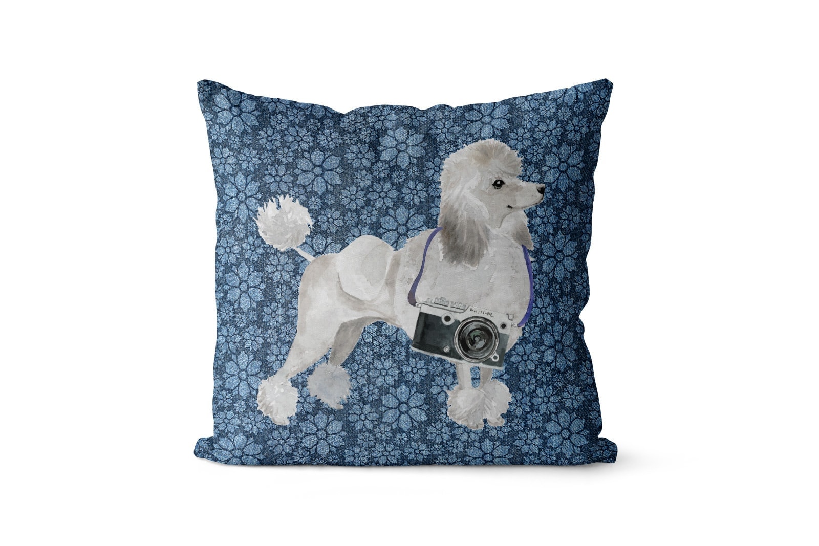 White poodle dog Inspired Denim Style Throw Pillow Cushion - Travel collection 10 White poodle dog Inspired Denim Style Throw Pillow Cushion - Travel collection - Image 9