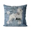 Adventure is out there cushion White poodle Faded Ephemera Denim front view