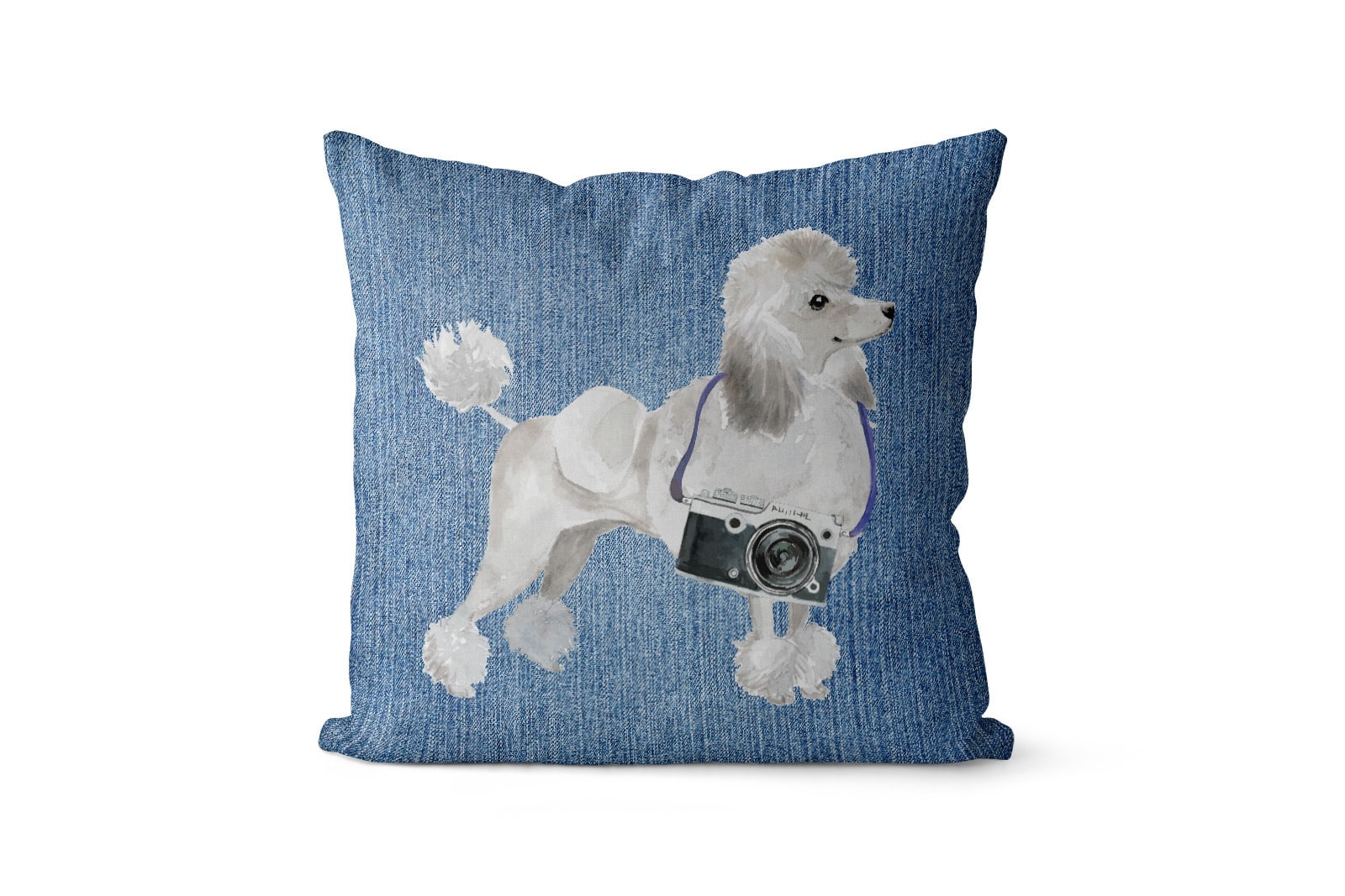 White poodle dog Inspired Denim Style Throw Pillow Cushion - Travel collection 7 White poodle dog Inspired Denim Style Throw Pillow Cushion - Travel collection - Image 6