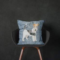 Adventure is out there cushion Wire Haired Fox Terrier Faded Ephemera Denim black chair