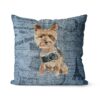 Yorkshire Terrier dog Inspired Denim Style Throw Pillow Cushion - Travel collections 2 Adventure is out there cushion Yorkshire Terrier Faded Ephemera Denim front view