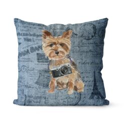 Yorkshire Terrier dog Inspired Denim Style Throw Pillow Cushion - Travel collections