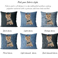 Yorkshire Terrier dog Inspired Denim Style Throw Pillow Cushion - Travel collections 15 Adventure is out there cushion Yorkshire Terrier variations