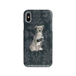 American Staffordshire terrier grey Denim phone case. 6 Denim styles for your Iphone 15 Pro Max, Iphone 14, 13, 12 to 6 & Samsung Galaxy S23 Ultra, S22, S21 to S6. 13 adventure dogs case denim american staffordshire terrier grey dark damask denim front view
