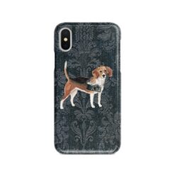 Beagle Denim phone case. 6 Denim styles for your Iphone 15 Pro Max, Iphone 14, 13, 12 to 6 & Samsung Galaxy S23 Ultra, S22, S21 to S6. 12 adventure dogs case denim beagle dark damask denim front view