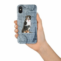 Bernese Mountain Dog Denim phone case. 6 Denim styles for your Iphone 15 Pro Max, Iphone 14, 13, 12 to 6 & Samsung Galaxy S23 Ultra, S22, S21 to S6. 15 adventure dogs case denim bernese mountain dog faded ephemera denim in hand